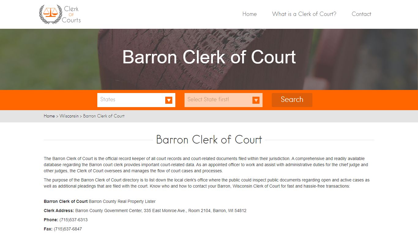 Find Your Barron County Clerk of Courts in WI - clerk-of-courts.com