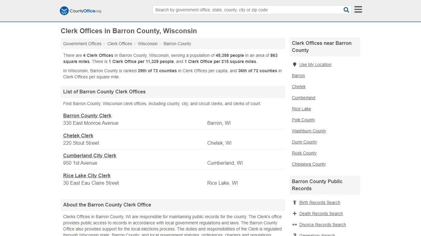 Clerk Offices - Barron County, WI (County & Court Records)